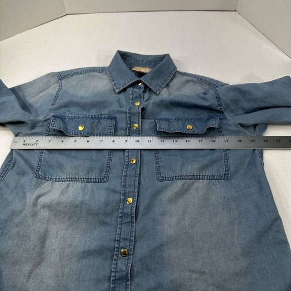 Michael Michael Kors Women's Size Small Shirt Snap Front Chambray Blue Preowned - Picture 8 of 14